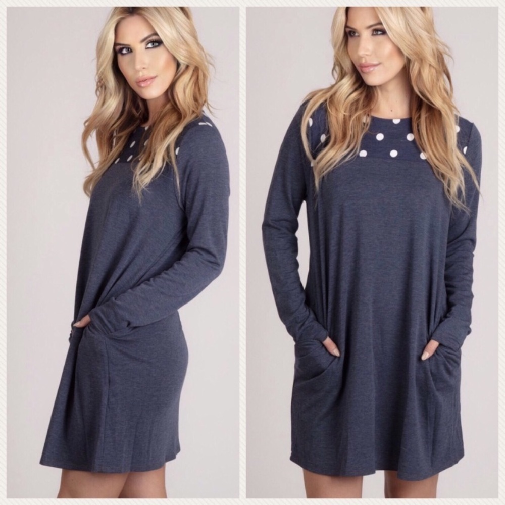 Super Cute Navy W/White Polka Dots Dress | M | NWT